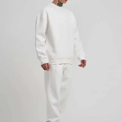 Muški bijeli bicikli kragna tri pređe pamučni sweatshirt 2