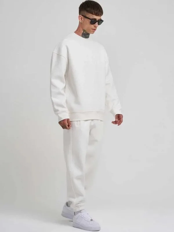Muški bijeli bicikli kragna tri pređe pamučni sweatshirt 2