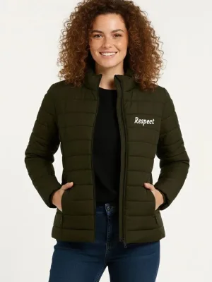 Ženski kaki mikro vodoodbojni prošiveni printani patentni bomber jakna