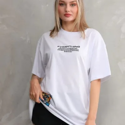 Ženska bela oversize bicikli kragna štampana majica 4
