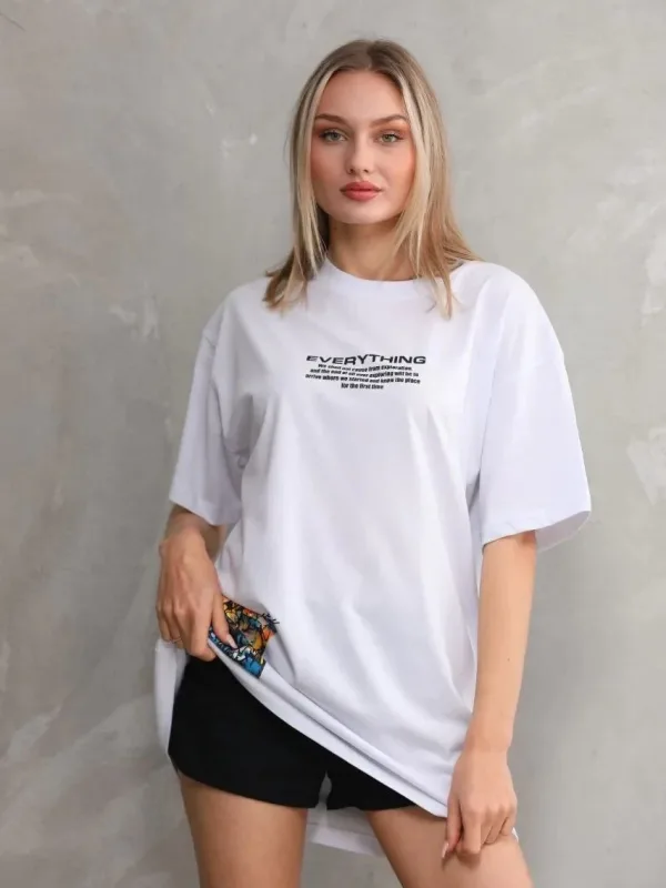 Ženska bela oversize bicikli kragna štampana majica 4