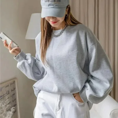 Sweatshirtê Jinan ê Gewr, Oversize, Nîv-Fermûar, Pembû 5