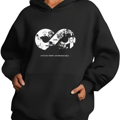 Męski Czarny 3-nitkowy Bawełniany Kieszeń Kaptur Sweatshirt 1