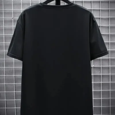 Férfi Fekete Oversize Kerékpárnyakú Nyomott Póló 2