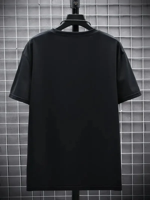 Férfi Fekete Oversize Kerékpárnyakú Nyomott Póló 2