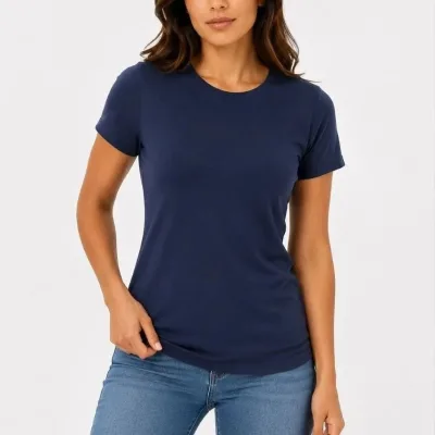 Női Sötétkék Slim Fit Kerékpár Nyakú Basic Póló 2