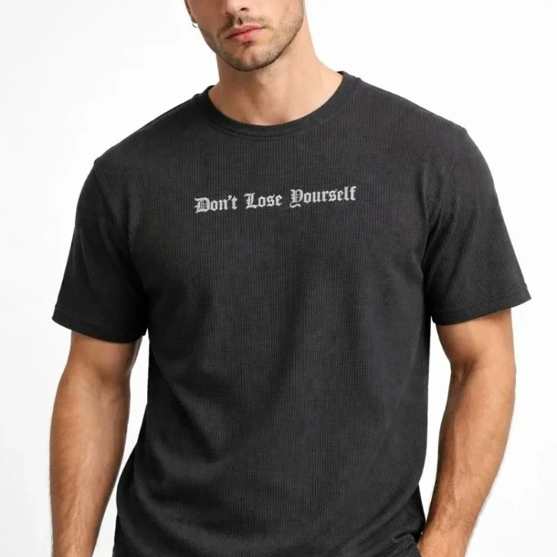 Men's Black Regular Crew Neck Printed T-Shirt