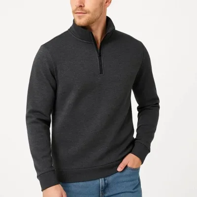 Muška antracit stojeći ovratnik polu patentni zatvarač 3 niti pamučna sweatshirt 2
