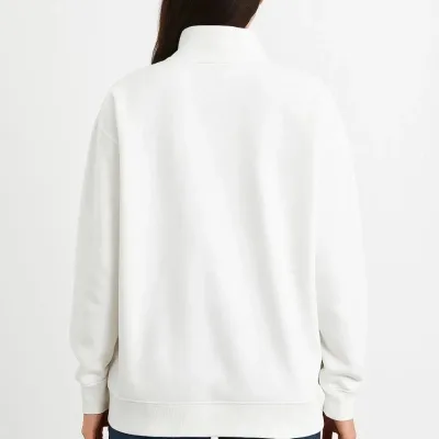 Női Fehér Félcipzáras Állógalléros 3 Szálas Pamut Sweatshirt 2