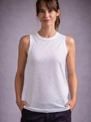 Γυναικείο Λευκό Αμάνικο Αθλητικό Tank Top από Ύφασμα Φλαμ για Καθημερινή Γυμναστική