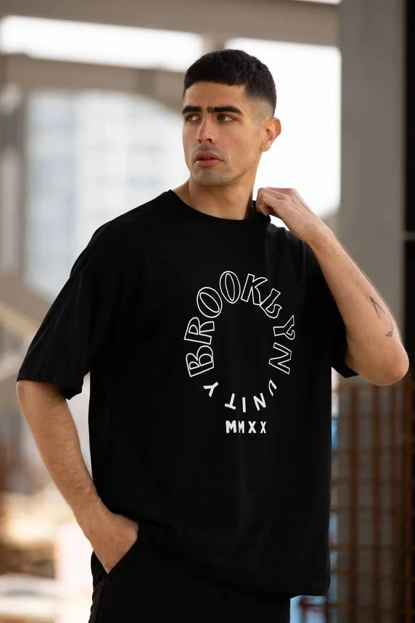 Kişi Qara Regular Fit Bisiklet Yaka Baskılı T-shirt