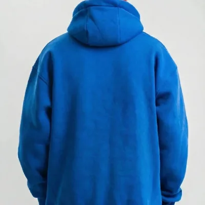 Muški plavi oversize 3-nitni pamučni kapuljačasti sweatshirt s klokan džepom 2