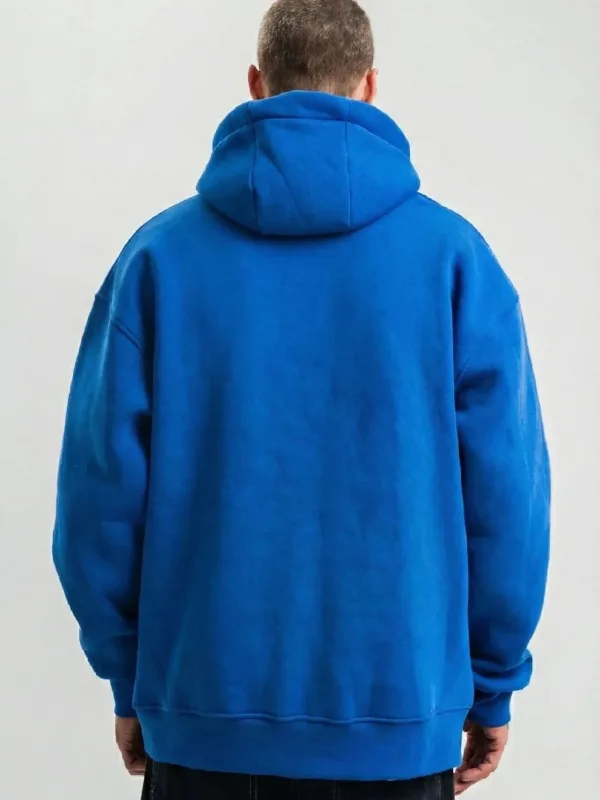 Muški plavi oversize 3-nitni pamučni kapuljačasti sweatshirt s klokan džepom 2