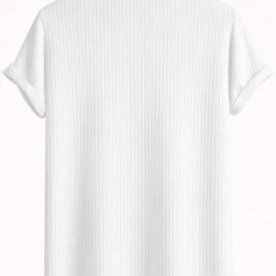 Bianco Oversize Costina Cotone Polo Collo T-Shirt 3