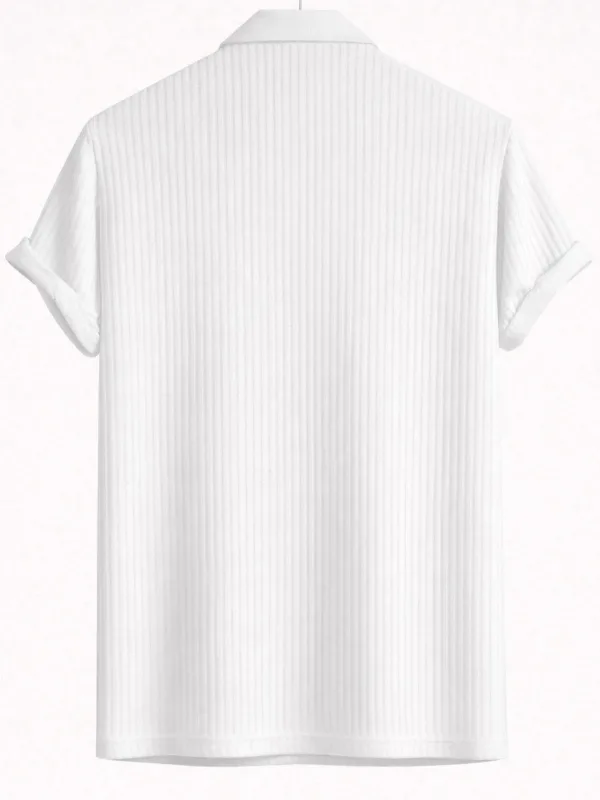 Bianco Oversize Costina Cotone Polo Collo T-Shirt 3