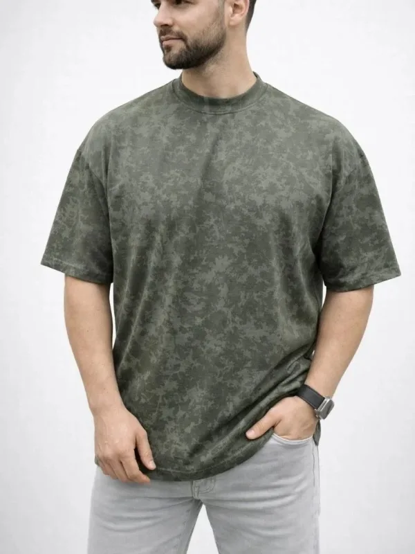 Машка хаки oversize мека текстура измиена маица 1
