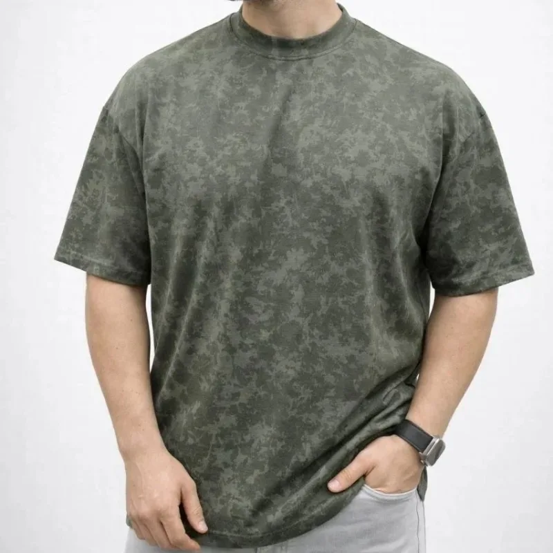 Машка хаки oversize мека текстура измиена маица