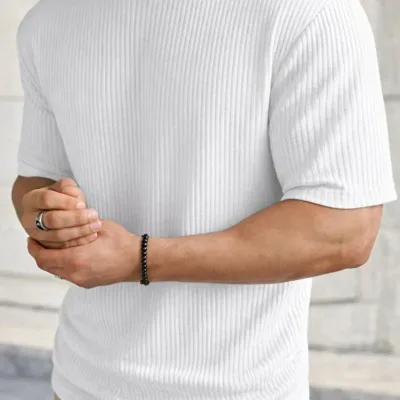 Crni beli 2-komplet oversize rebrasta pamuk muška majica 2