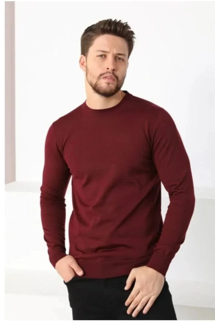 Triko Burra Jakë Biçiklete Mëngë të Gjata të Thurur Burgundy