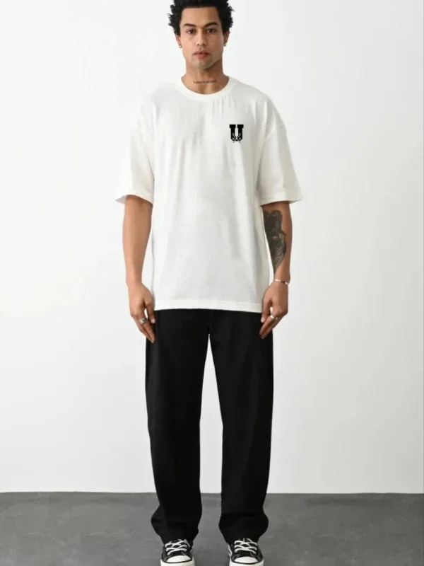 Машка бела oversize бициклистичка јака печатена маица 1