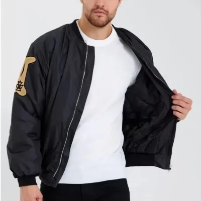 Kişi Qara Oversize Bomber Kollec Mont Çapı Su İtici Kapiton 2