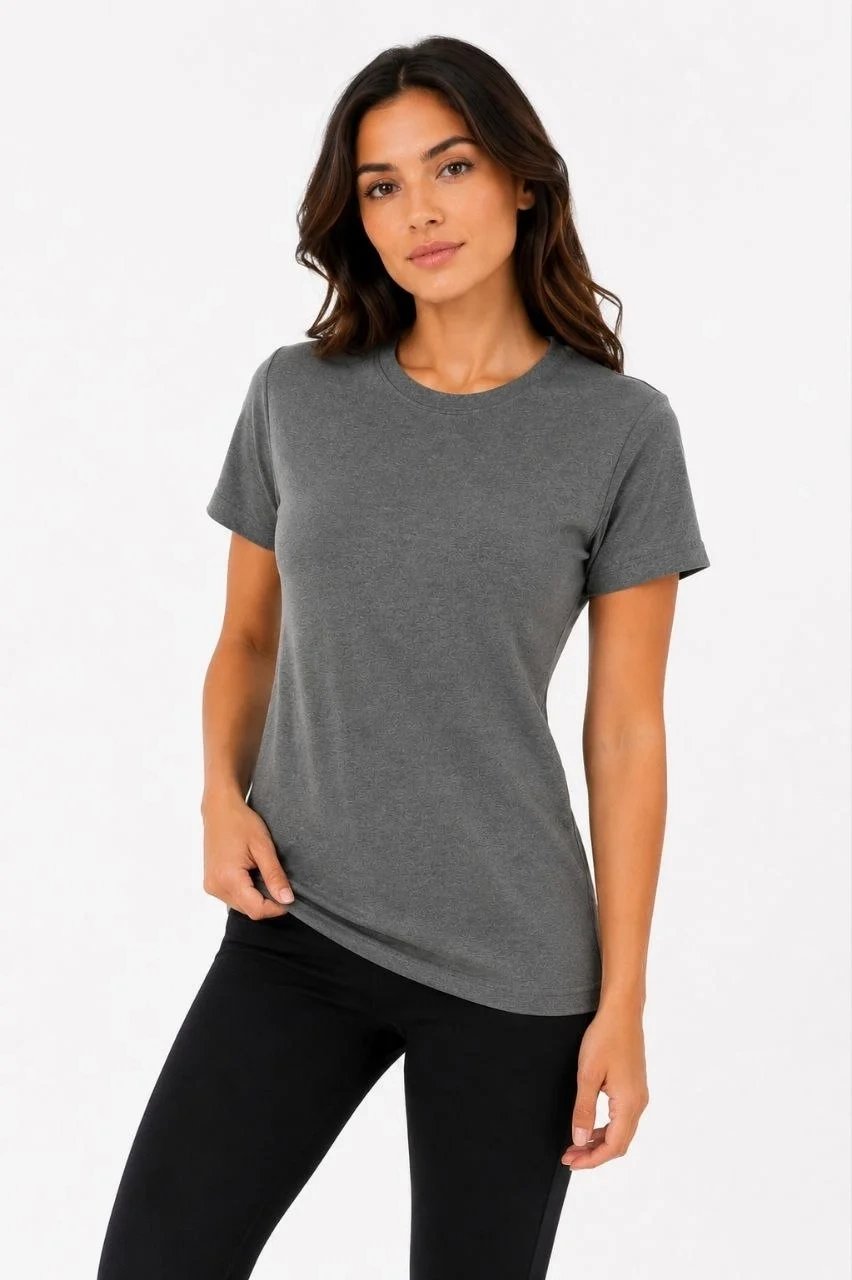 Γυναικείο Ανθρακί Slim Ποδήλατο Λαιμό Basic Τ-Shirt