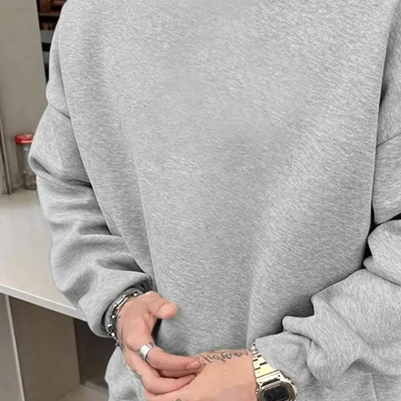 Men's Gray 3-Thread Cotton Crew Neck Sweatshirt