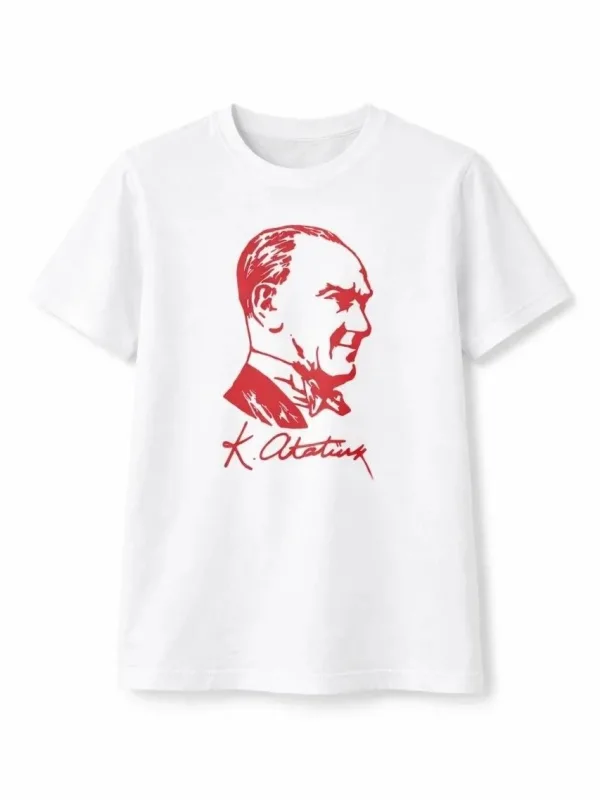 Dečija Bela Okrugli Izrez Ataturk Print Kratki Rukav Majica 1