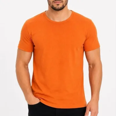Muška narandžasta slim fit biciklistički kragna kratkih rukava basic majica 2