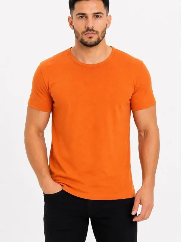 Muška narandžasta slim fit biciklistički kragna kratkih rukava basic majica 2