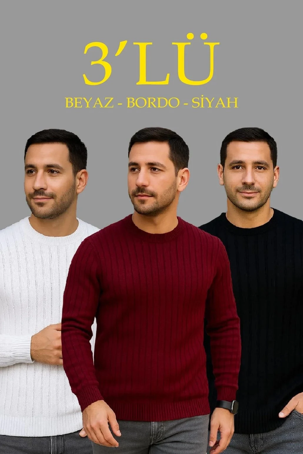 Muški beli bordo crni rebrasti biciklistički izrez debeli triko džemper set