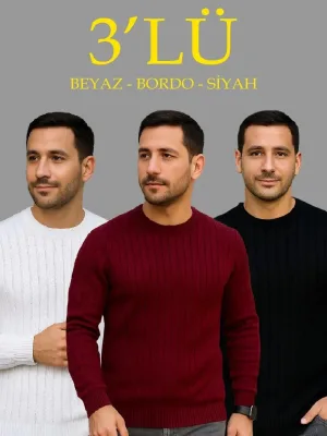 Muški beli bordo crni rebrasti biciklistički izrez debeli triko džemper set