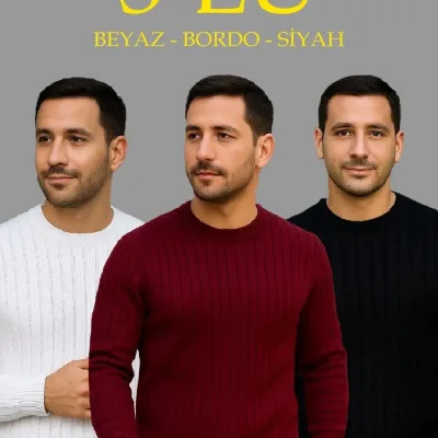 Muški beli bordo crni rebrasti biciklistički izrez debeli triko džemper set 1