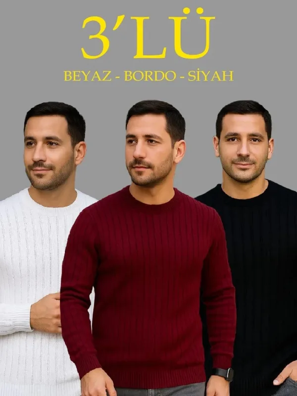 Muški beli bordo crni rebrasti biciklistički izrez debeli triko džemper set 1
