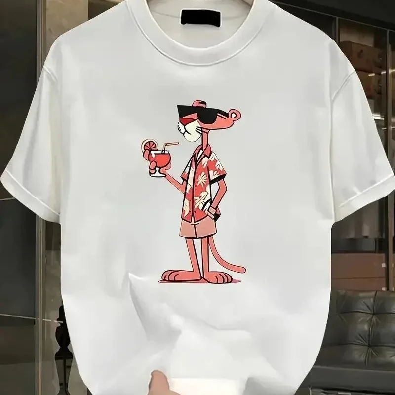 Muška bela oversize bicikli kragna panter štampana majica