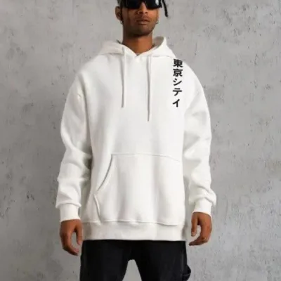 Muški bijeli oversize 3-nitni pamučni hoodie s printom 1
