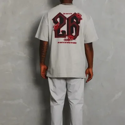 Kişi Boz Oversize Velosiped Yaxalı Çap T-Shirt 3