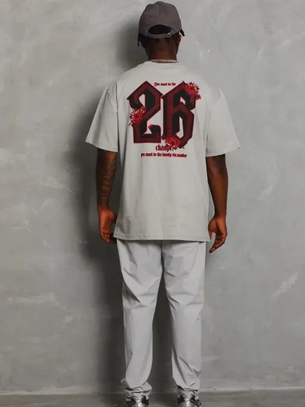Kişi Boz Oversize Velosiped Yaxalı Çap T-Shirt 3