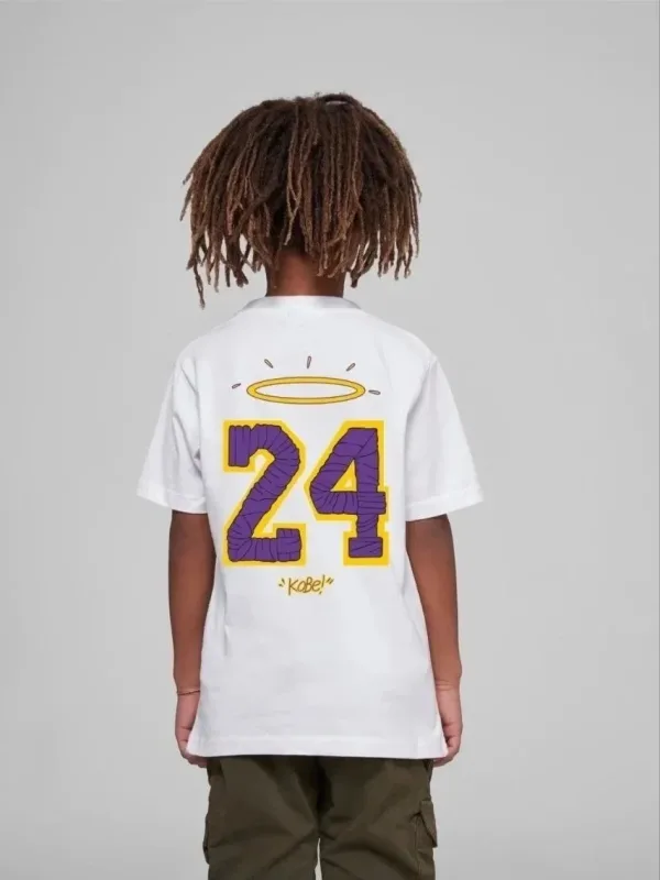 Zarok Spî Çapkirî Oversize Stûyê Giroyî T-Shirt 4