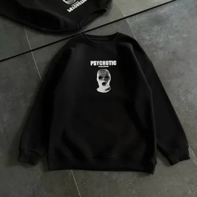 Damski Czarny Oversize Rowerowy Kołnierz Nadruk Gruby Sweatshirt 2