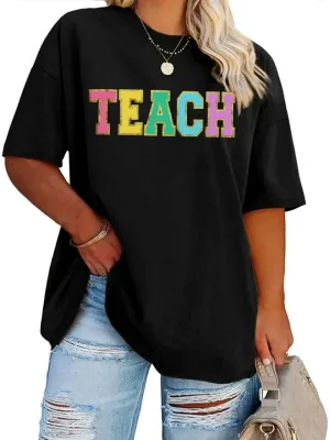 Jin Reş Oversize Stûyê Bisîkletê Çapkirî Milê Kurt T-Shirt
