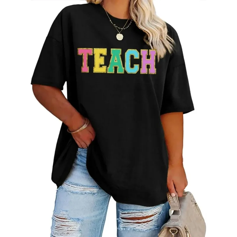 Jin Reş Oversize Stûyê Bisîkletê Çapkirî Milê Kurt T-Shirt