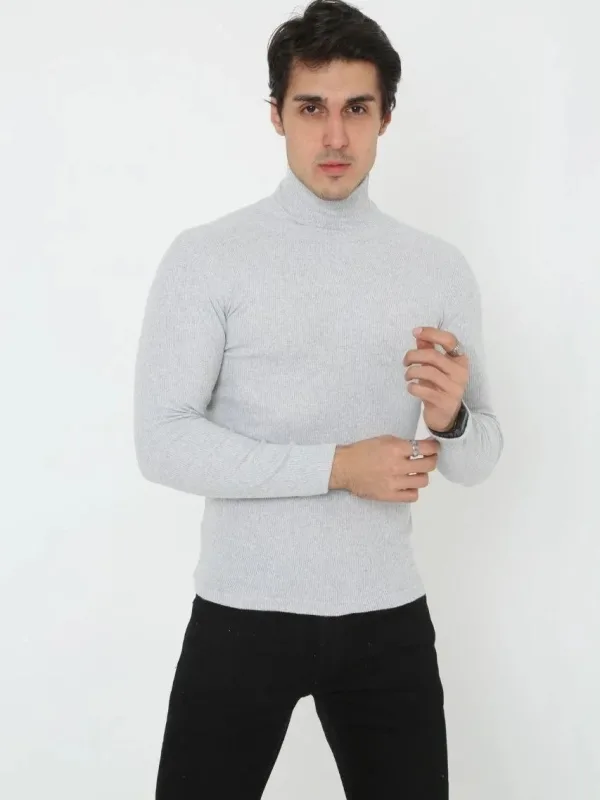 Pánské šedé slim fit lycrové žebrované rolák body 3