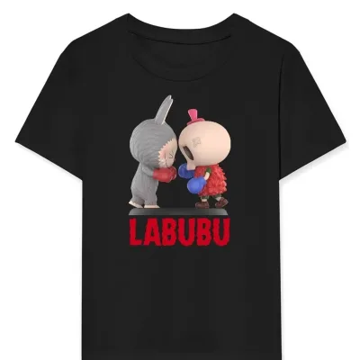 Devojačka crna Labubu štampana oversize majica 1