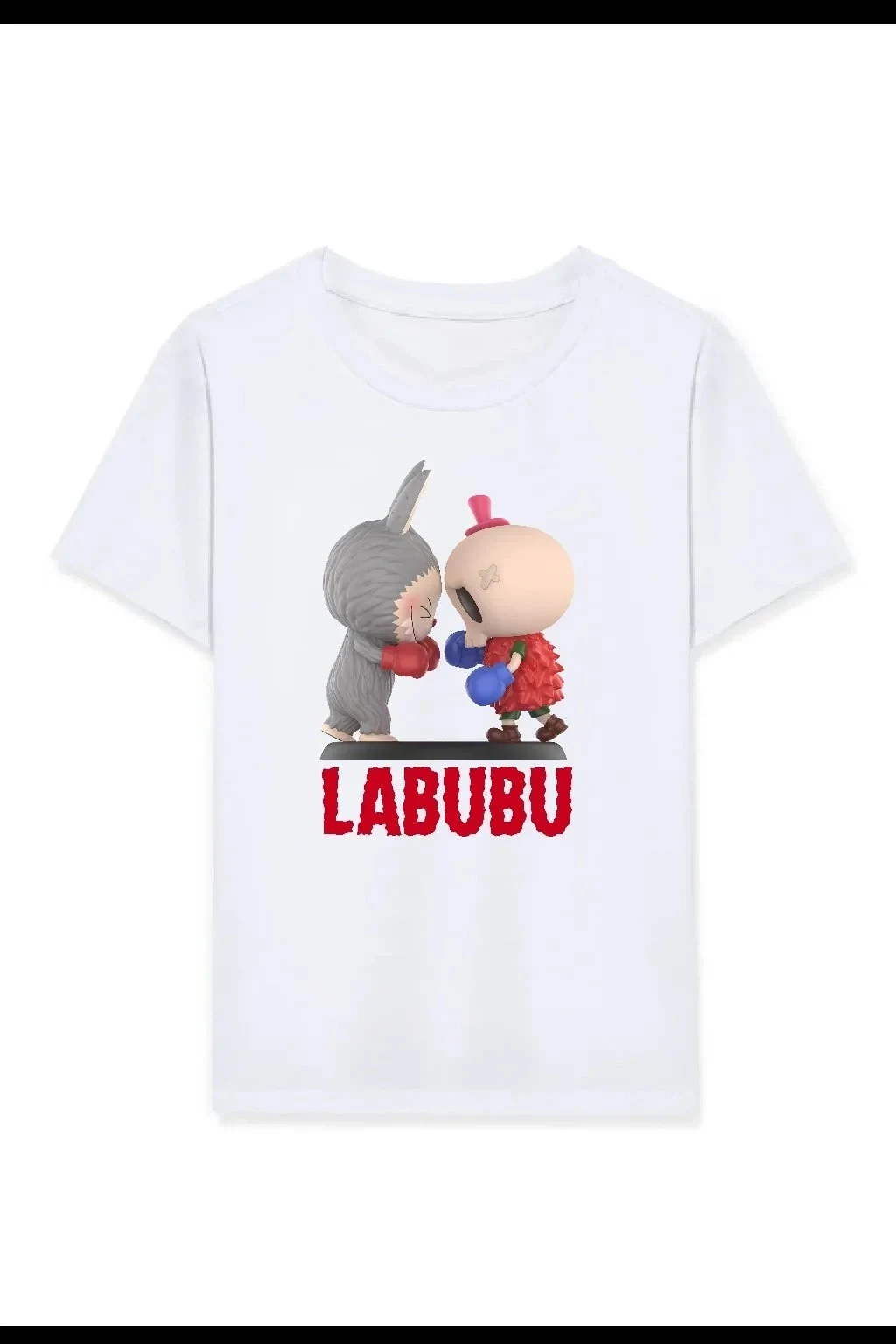 Детски бел Labubu печатен oversize маица
