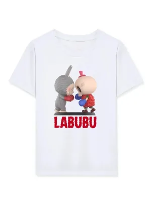 Детски бел Labubu печатен oversize маица