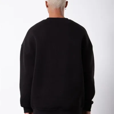 Férfi Fekete Kerékpárnyakú 3 Szálas Pamut Sweatshirt 2