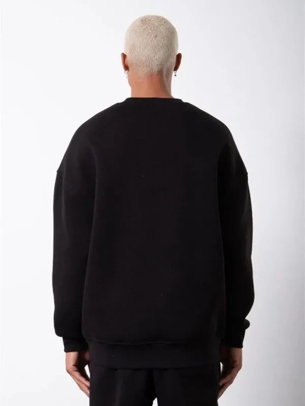 Férfi Fekete Kerékpárnyakú 3 Szálas Pamut Sweatshirt 2