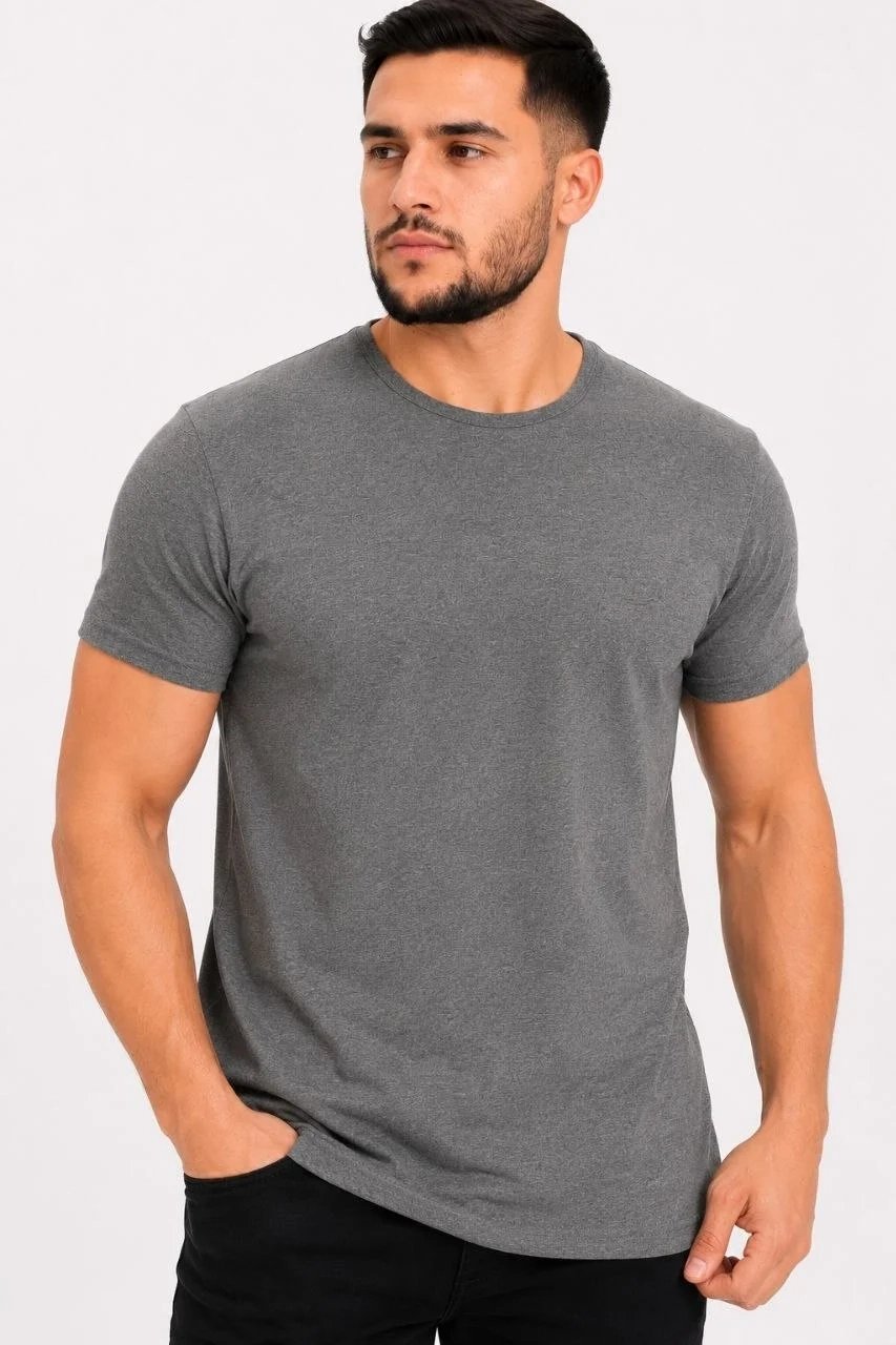 Ανδρικό Ανθρακί Slim Fit Στρογγυλό Λαιμό Κοντό Μανίκι Μπλουζάκι