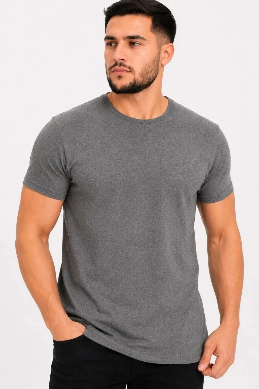 Ανδρικό Ανθρακί Slim Fit Στρογγυλό Λαιμό Κοντό Μανίκι Μπλουζάκι